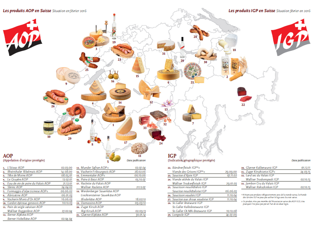 Carte des Appellations d'Origine Protégée en Suisse [AOP Suisse]