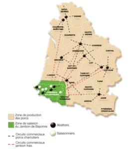 Carte du jambon de Bayonne [IGP jambon de Bayonne]