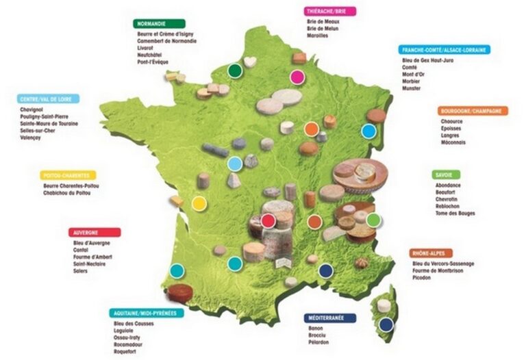 Carte des fromages AOP en France